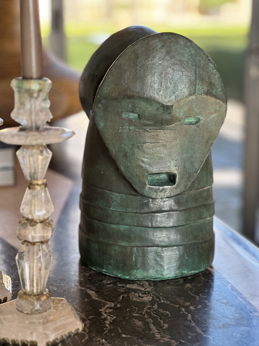 contemporary mask vase bronze